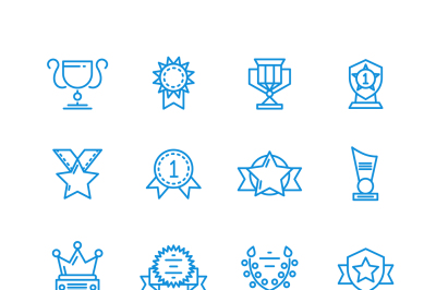 Prizes, trophy, awards vector outline icons