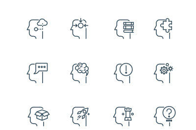 Idea, business strategy and management line thin vector icons