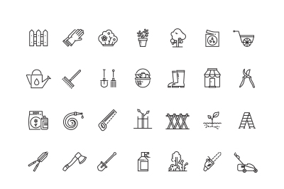 Gardening and seeding vector line thin icons