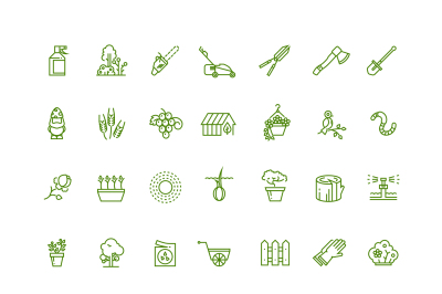 Sprouting seeds and home gardening thin outline vector icons