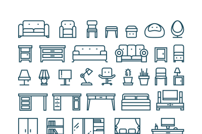 Furniture and sanitary line thin vector icons