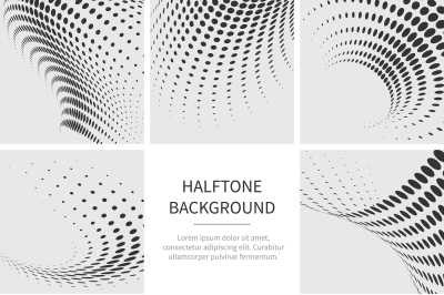 Grunge halftone dotted abstract vector backgrounds set