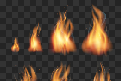 Realistic fire animation sprites flames vector set