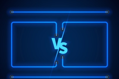 Versus screen with blue neon frames and vs letters. Stock vector