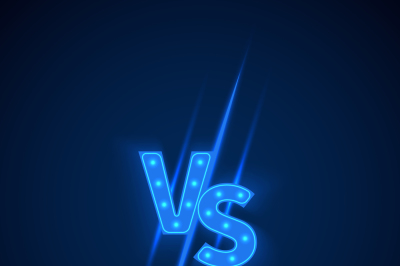 Blue neon versus logo vs letters for sports and fight competition. Vec