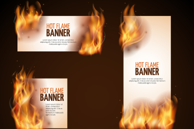 Burning campfire with hot flame vector banners