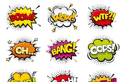 Comic sound effects in pop art vector style