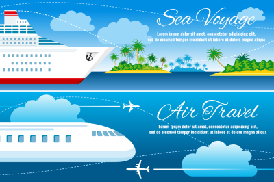 Summer travel horizontal vector banners set