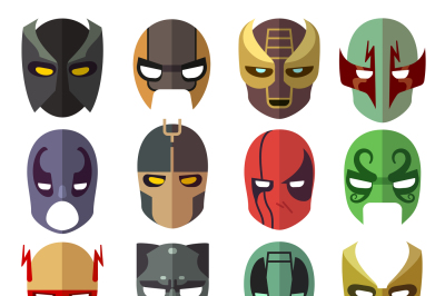 Superhero masks. Vector flat collection