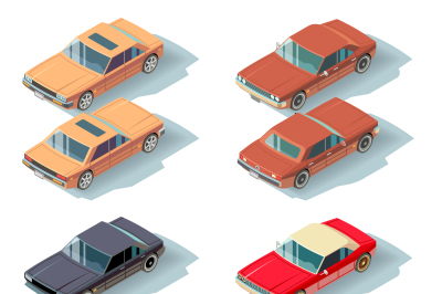 Isometric 3D sedan car&2C; city transport vector icons