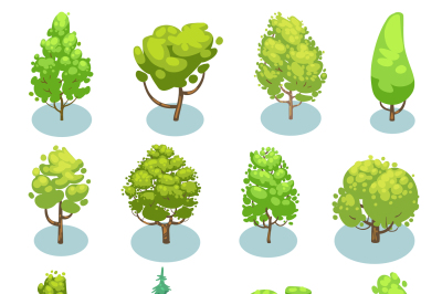 Isometric 3D trees, landscape elements. Vector set