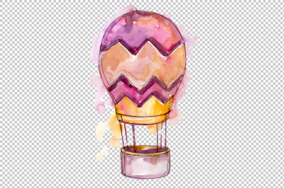 Watercolor pink hot air balloon PNG set &nbsp;