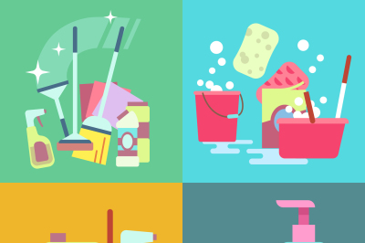 Cleaning service vector concept background set