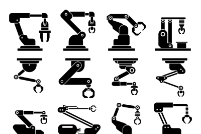 Industrial mechanical robot arm vector icons