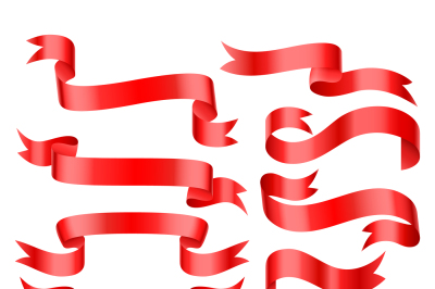 Red bright glossy ribbon patterns vector banners