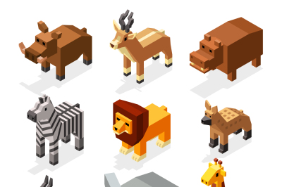 Isometric 3d african savannah animals flat vector stock