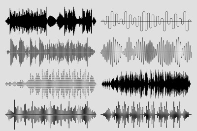 Sound music waves vector set. Musical pulse or audio charts