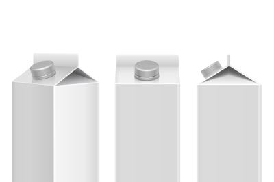 Milk and juice white carton package box in different points of view. V
