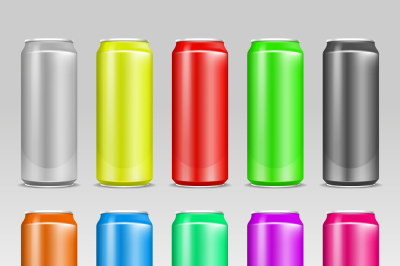 Aluminum realistic colored vector drink cans