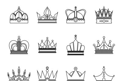 Linear crown vector icon set