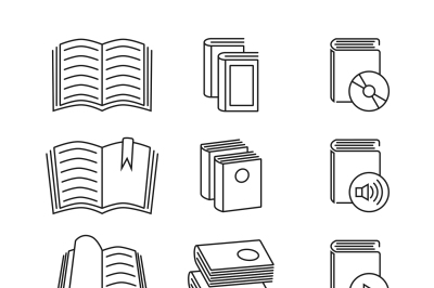 Book line thin vector icons set