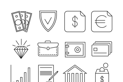 Money finance payments vector thin line icons