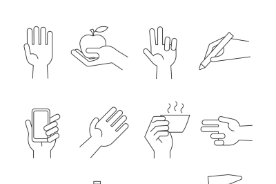 Hand icons with tools and other object