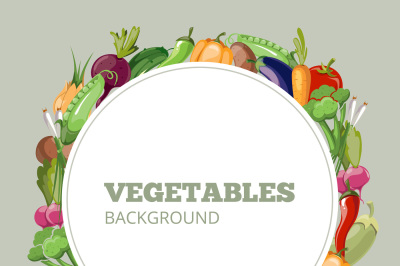 Eco food menu with cartoon vegetables. Vector emblem for organic shop 