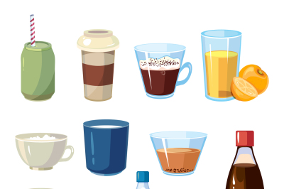 Non-alcoholic beverages vector set in cartoon style