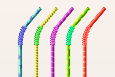 Colored drinking straws. Vector set