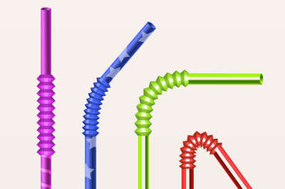 Colorful bright drinking straws vector set