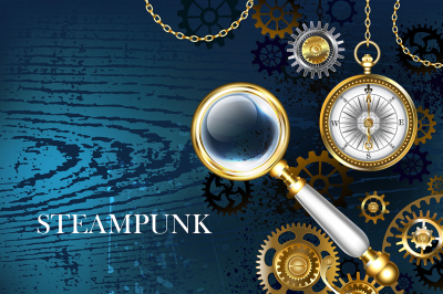 Blue Background with Magnifier &28; Steampunk &29;