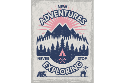 Retro poster for club of travelers. Wildlife illustrations