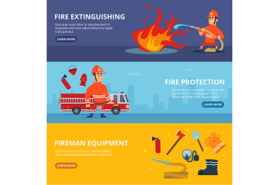 Horizontal banners with illustrations of firefighter in uniform