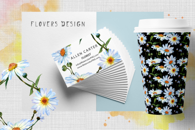 Cool watercolor daisies PNG set