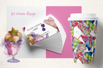 Watercolor cool ice cream PNG  set