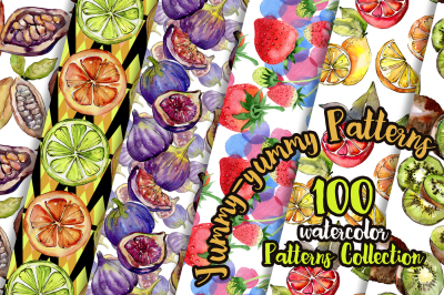 Yummy-yummy 100 patterns of fruits JPG watercolor set