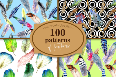 100 patterns of feather JPG watercolor set