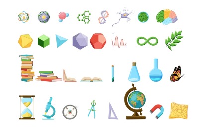 Back to School. Science and nature supplies clipart set.