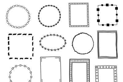 Hand drawn doodle frames, borders vector set
