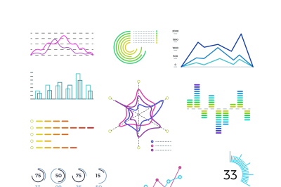 Thin line chart elements for infographic. Outline diagrams and linear 