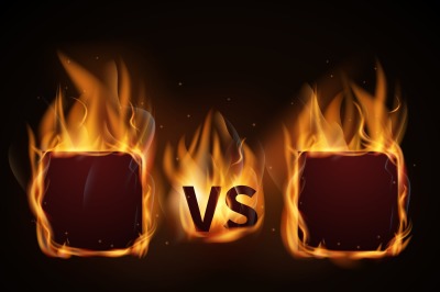 Versus screen with fire frames and vs letters. Vector illustration