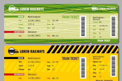 Train vintage travel tickets vector set