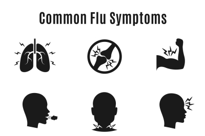 Flu influenza sickness symptoms vector icons