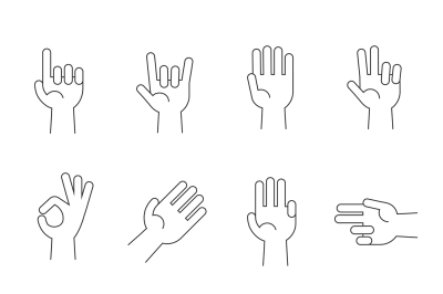 Hands line vector icons set