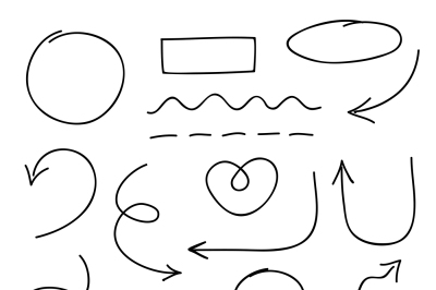 Arrows, circles and doodle symbols vector set