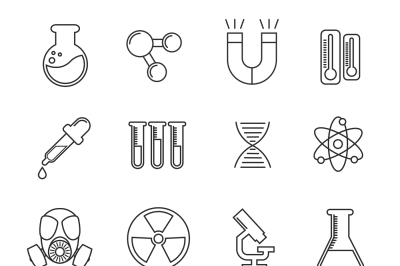 Chemistry vector thin line icons set