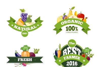 Organic farming products vector labels&2C; emblems&2C; badges&2C; logos&2C; sticke