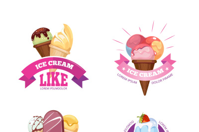 Ice cream emblems badges labels vector set