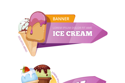 Sweet ice cream vector banners set